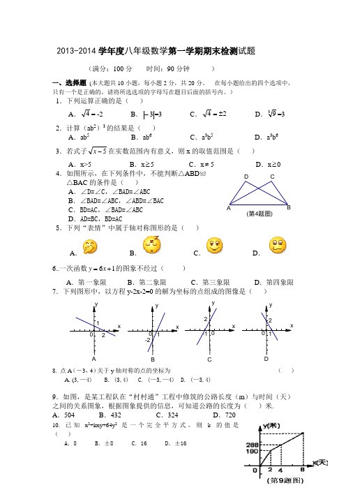 2013-2014学年度八年级数学第一学期期末检测试题