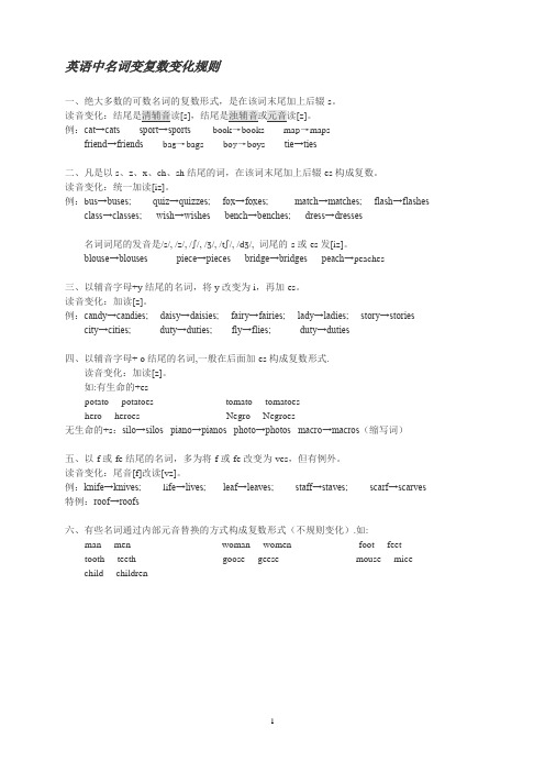 英语中名词变复数变化规则(含变化后的发音规则及音标)