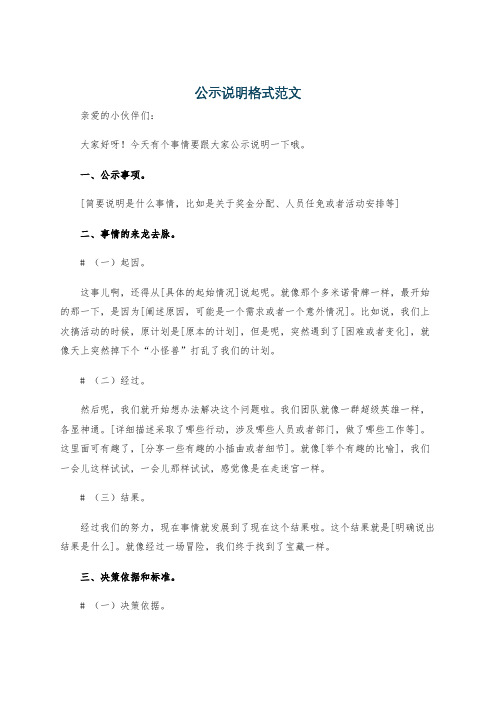 公示说明格式范文