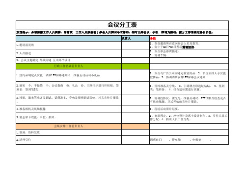 会议分工表模板