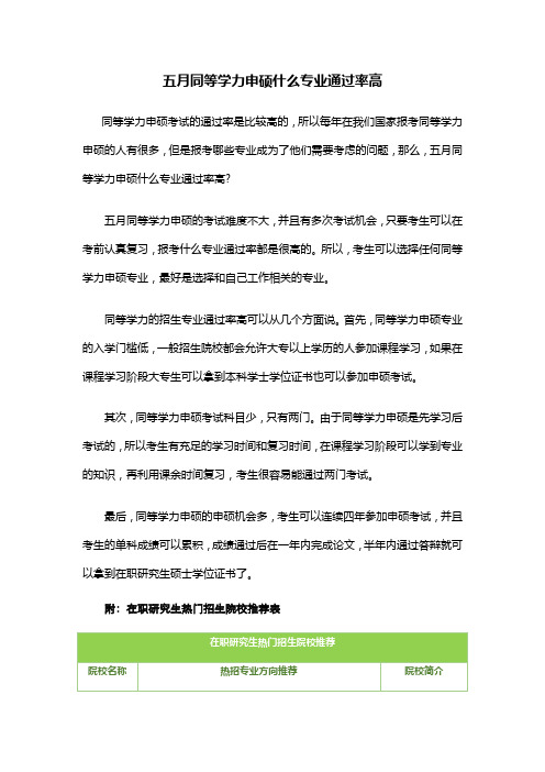 五月同等学力申硕什么专业通过率高