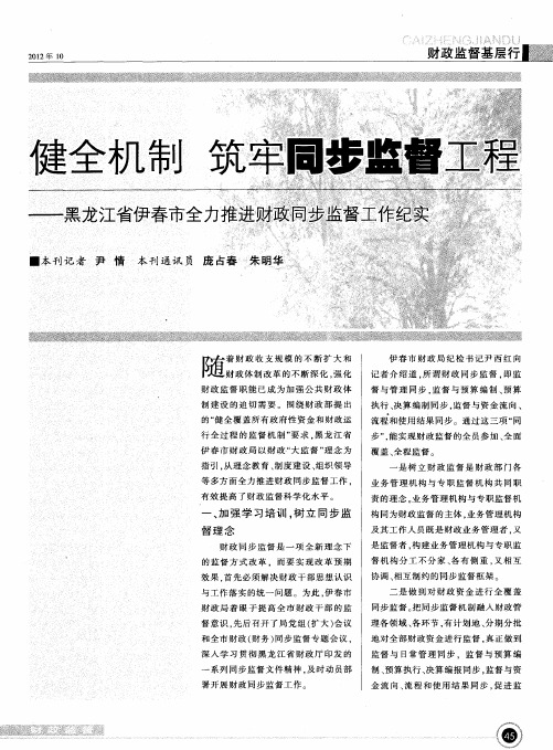 健全机制 筑牢同步监督工程——黑龙江省伊春市全力推进财政同步监督工作纪实