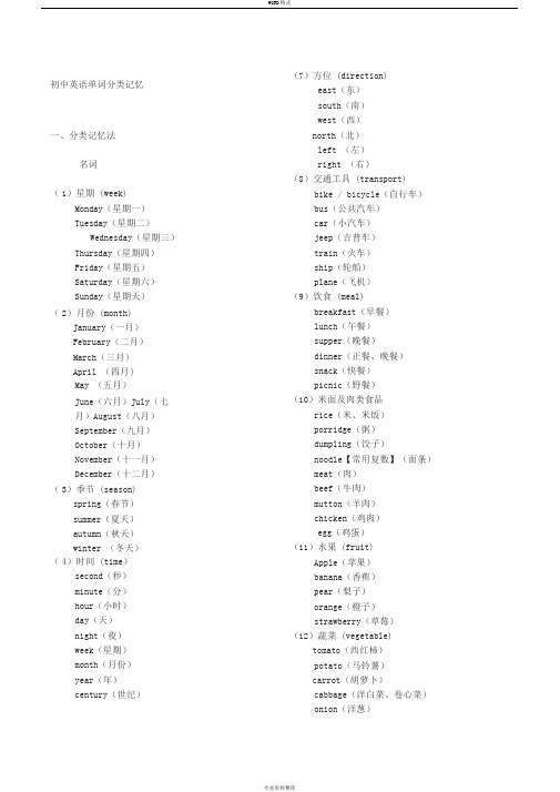 初中英语单词分类大全(打印版)