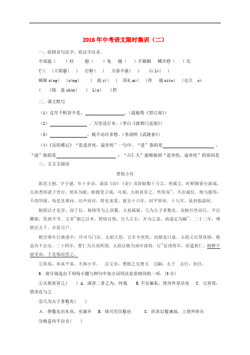 山西省太原北辰双语学校中考语文限时集训(二)