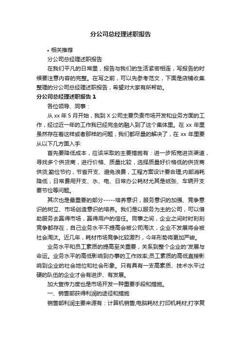 分公司总经理述职报告