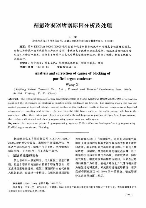 精氩冷凝器堵塞原因分析及处理