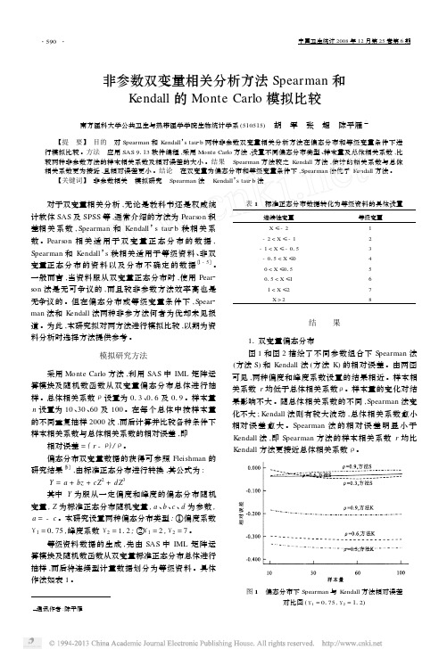 非参数双变量相关分析方法Spearman和_省略_endall的MonteCar