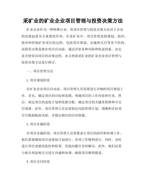 采矿业的矿业企业项目管理与投资决策方法