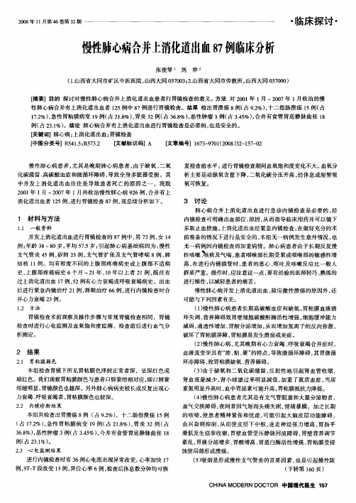 慢性肺心病合并上消化道出血87例临床分析