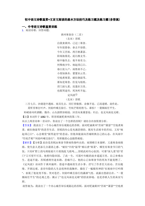 初中语文诗歌鉴赏+文言文阅读的基本方法技巧及练习题及练习题(含答案)