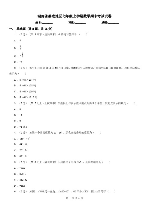 湖南省娄底地区七年级上学期数学期末考试试卷