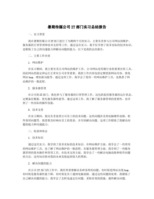 暑期传媒公司IT部门实习总结报告