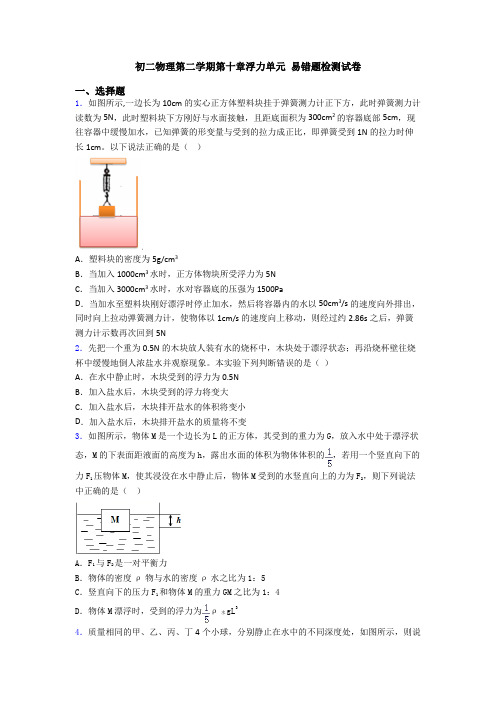 初二物理第二学期第十章浮力单元 易错题检测试卷