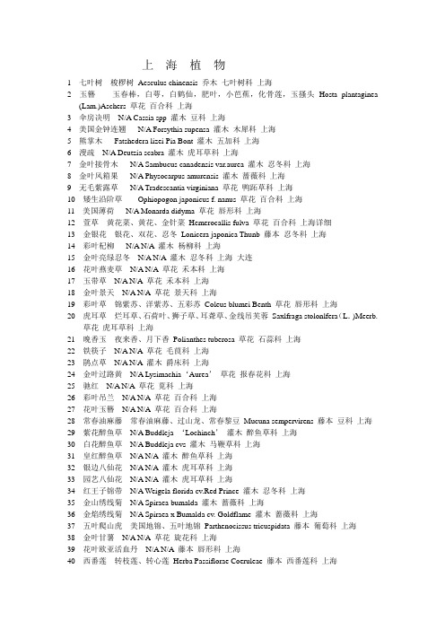 上海地区常见植物种类