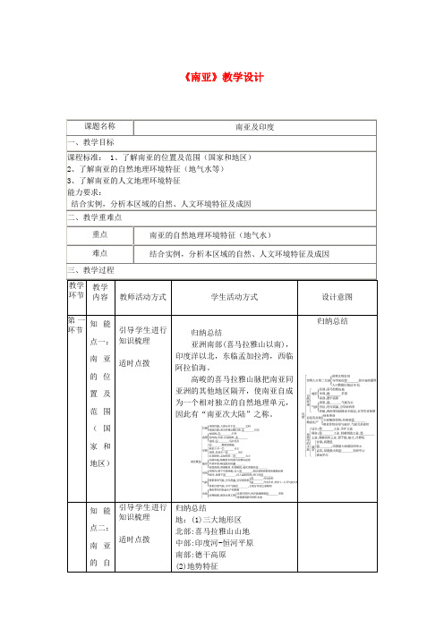 高二地理《南亚》教学设计