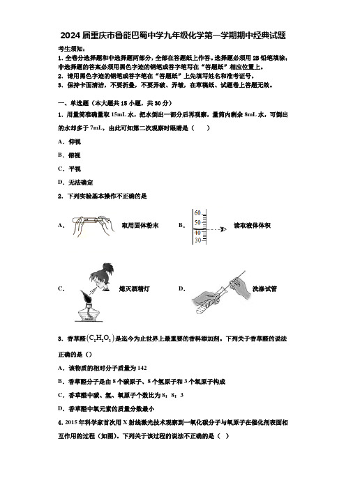 2024届重庆市鲁能巴蜀中学九年级化学第一学期期中经典试题含答案解析