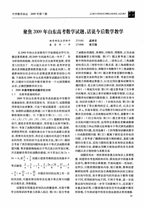 聚焦2009年山东高考数学试题,话说今后数学教学