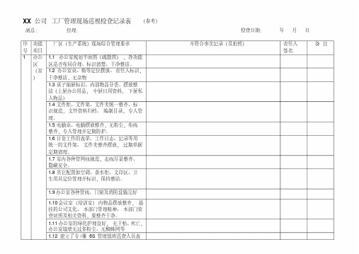 工厂现场管理检查记录表(生产副总)