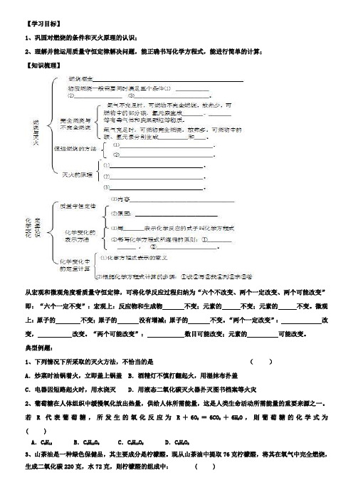 新版沪教版化学第4章教学案：第4章《认识化学变化》复习