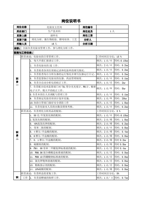 化验室主任岗位说明书