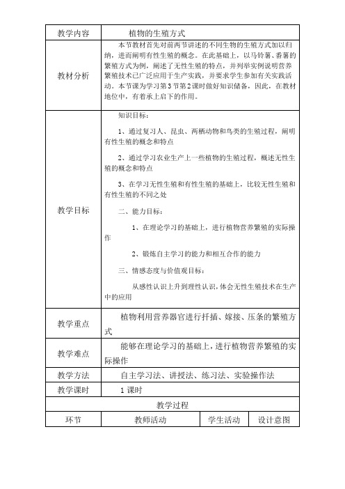 初中八年级生物教案-北师大版初中生物八年级上册 第节 植物的生殖方式-“十市联赛”一等奖