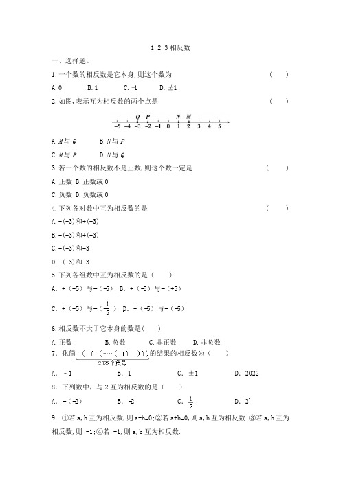 1.2.3相反数+课后作业2024-2025学年人教版(2024)数学七年级上册