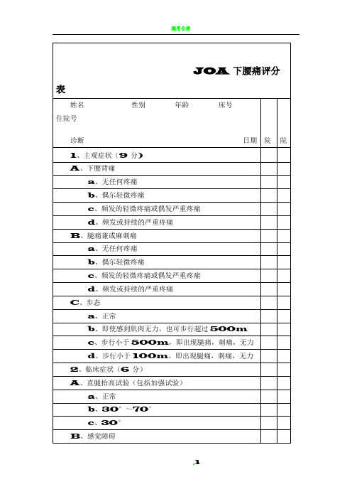 JOA下腰痛评分表