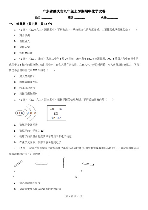 广东省肇庆市九年级上学期期中化学试卷