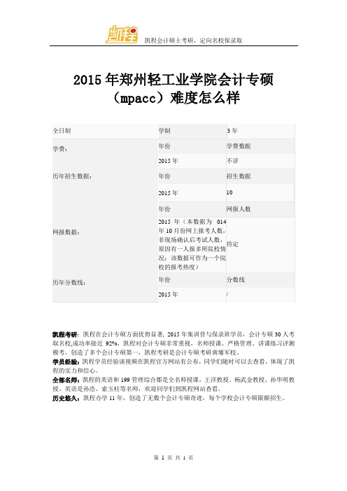 2015年郑州轻工业学院会计专硕(mpacc)难易程度怎么样