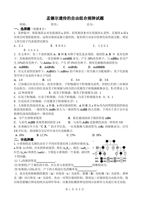 孟德尔遗传的自由组合规律试题