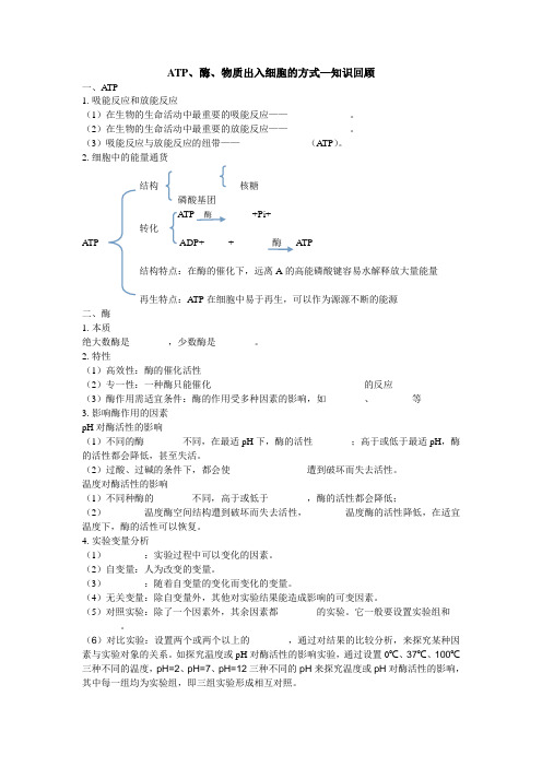 ATP.酶.物质出入细胞的方式--知识回顾