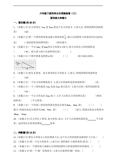 六年级下册数学四单元专项提高卷(三)图形放大和缩小(人教版,含答案)