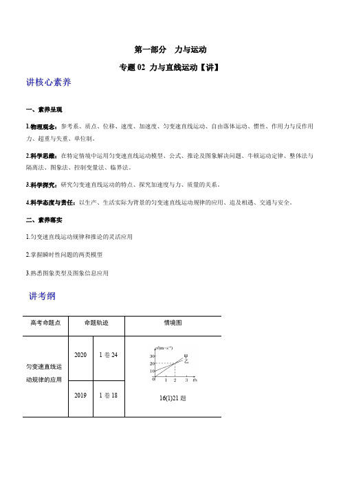 专题02 力与直线运动【讲】解析版