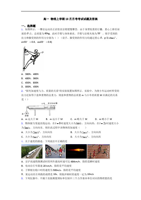 高一 物理上学期10月月考考试试题及答案