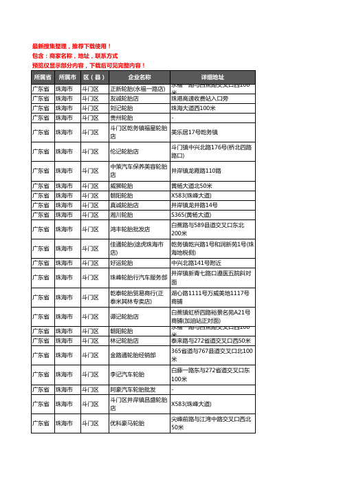 新版广东省珠海市斗门区汽车轮胎企业公司商家户名录单联系方式地址大全54家