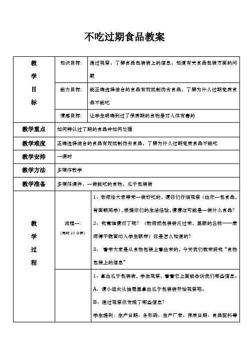 不吃过期食品教案