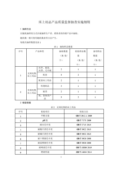 床上用品产品质量监督抽查实施细则 