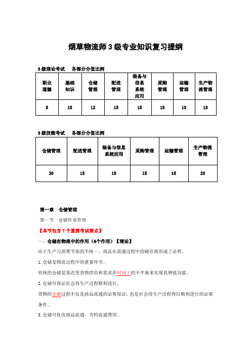 烟草物流师3级专业知识复习提纲下发版