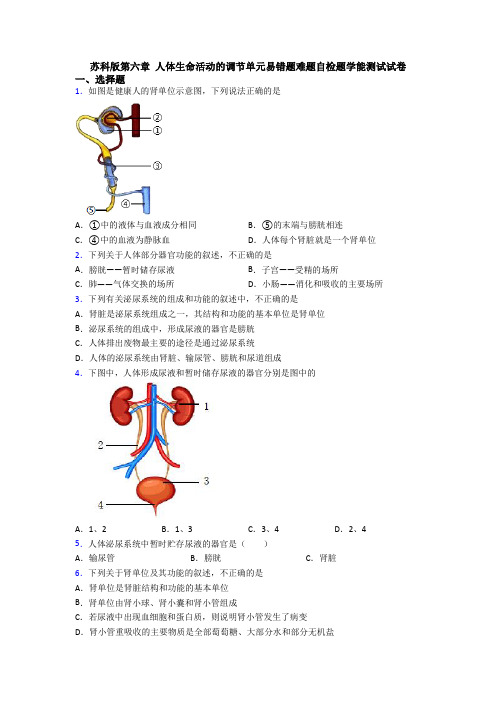 苏科版第六章 人体生命活动的调节单元易错题难题自检题学能测试试卷