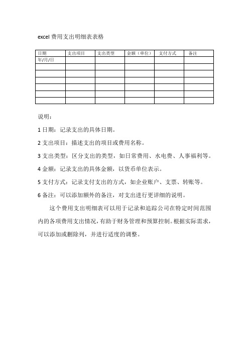 excel费用支出明细表表格