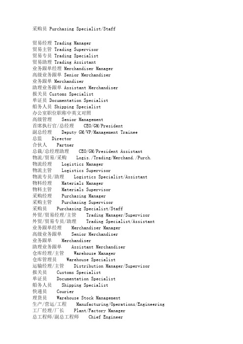 外贸公司常见职位中英文对照