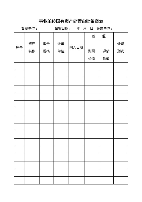 事业单位国有资产处置审批备案表