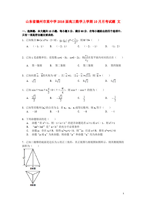 山东省德州市某中学高三数学上学期10月月考试题 文