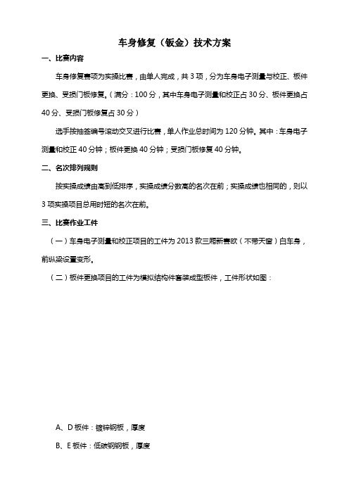 全国职业院校技能大赛中职组汽车运用与维修赛项考题钣金试题