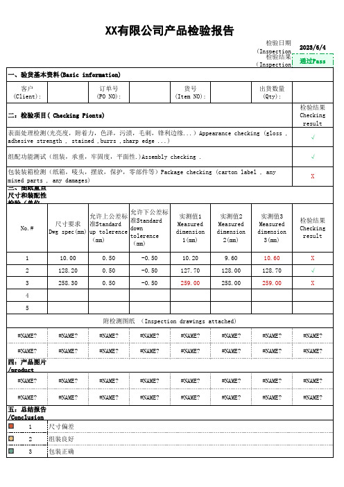 产品检验报告表单