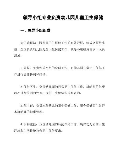 领导小组专业负责幼儿园儿童卫生保健