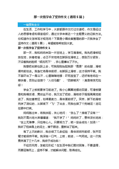 那一次我学会了坚持作文（通用5篇）