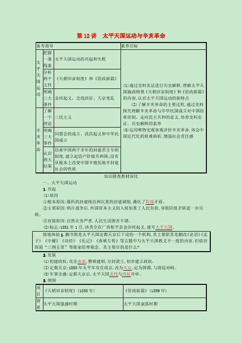 高考历史一轮复习模块一政治文明历程第12讲太平天国运动与辛亥革命学案(含解析)新人教版