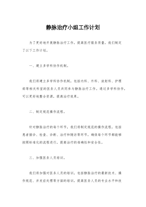 静脉治疗小组工作计划