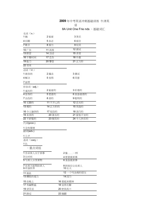 中考英语冲刺基础训练(牛津英语八年级上)